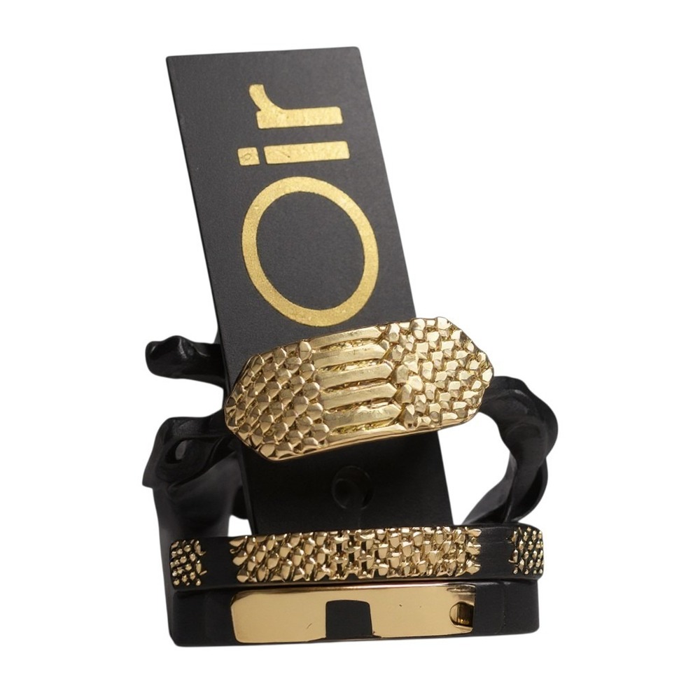 nOir Hammered Gold Leather 3 Stack Rings NWT
